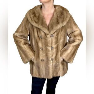 MINK CHIC TAN Genuine Teddy Jacket With Buttons Pockets Soft Fur Gorgeous medium